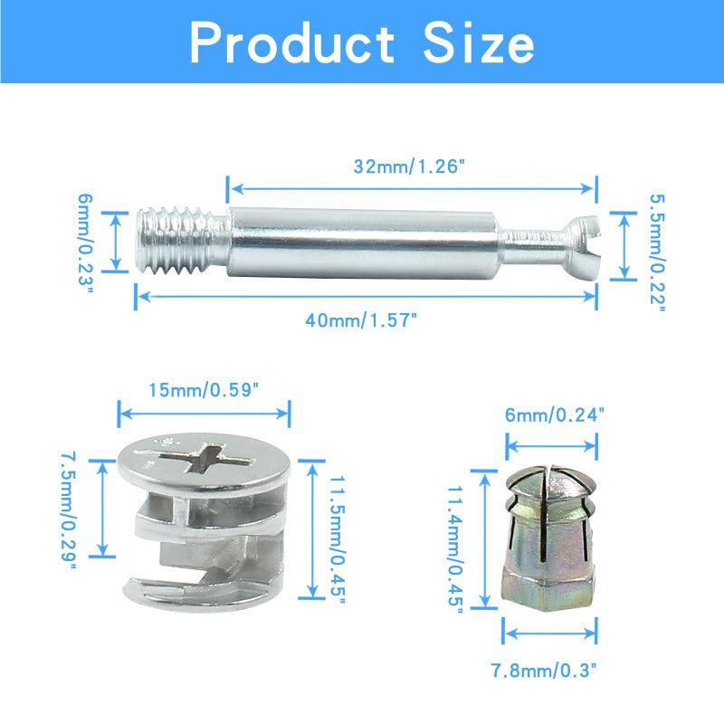 PHITUODA 10Set Cabinet Furniture Connecting Cam Fitting with Dowel and Pre-Inserted Nut - Image 3